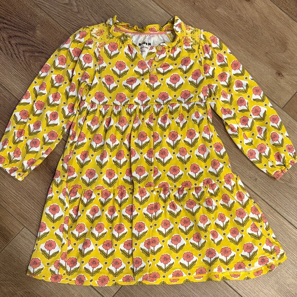 Mini Boden Yellow Floral Kids Dress